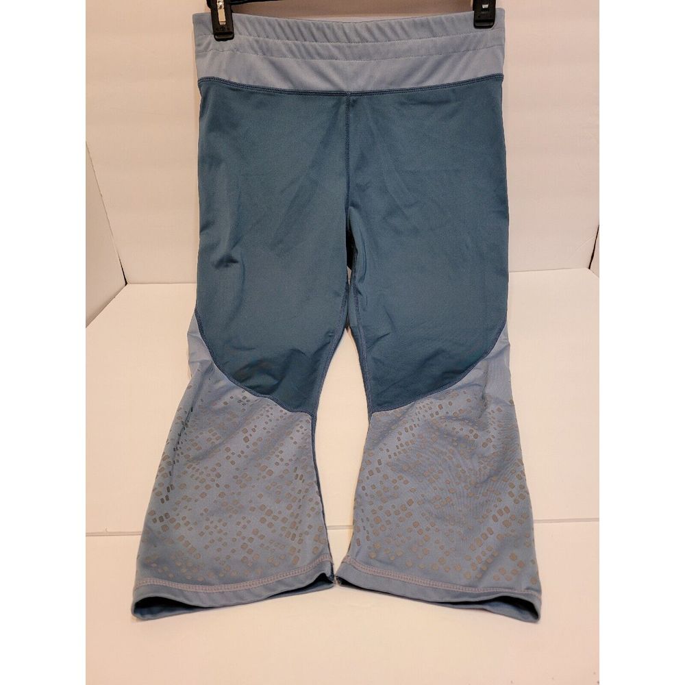 Fabletics Capri Leggings Women Large Blue Excellent Laser Cut Back Pocket Active